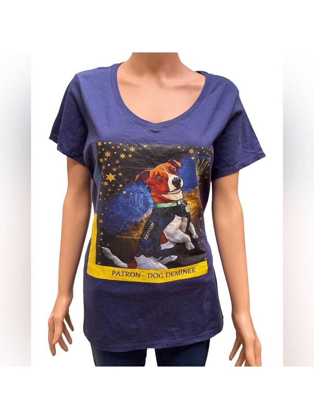 Port and Company Navy Patron Bomb Sniffing Jack Russell Dog Graphic Tee Large